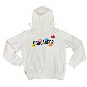 NEW DSQUARED2 pac-man cool fit hoodie in white